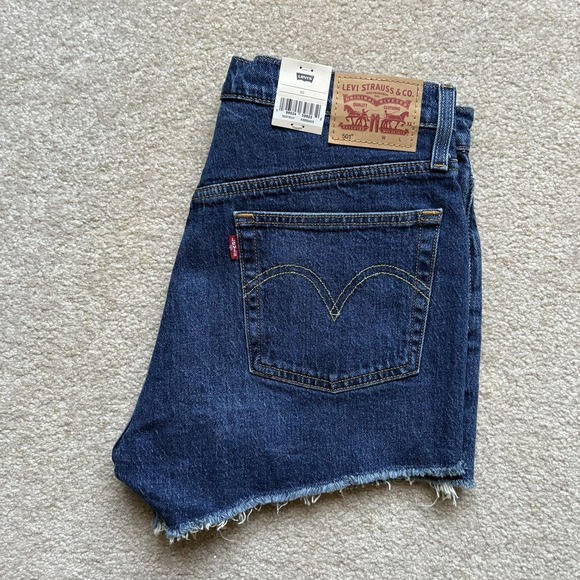 Levis 501 Shorts Womens 30 Blue High Rise Denim Cutoff Distressed Raw Hem - Picture 10 of 10
